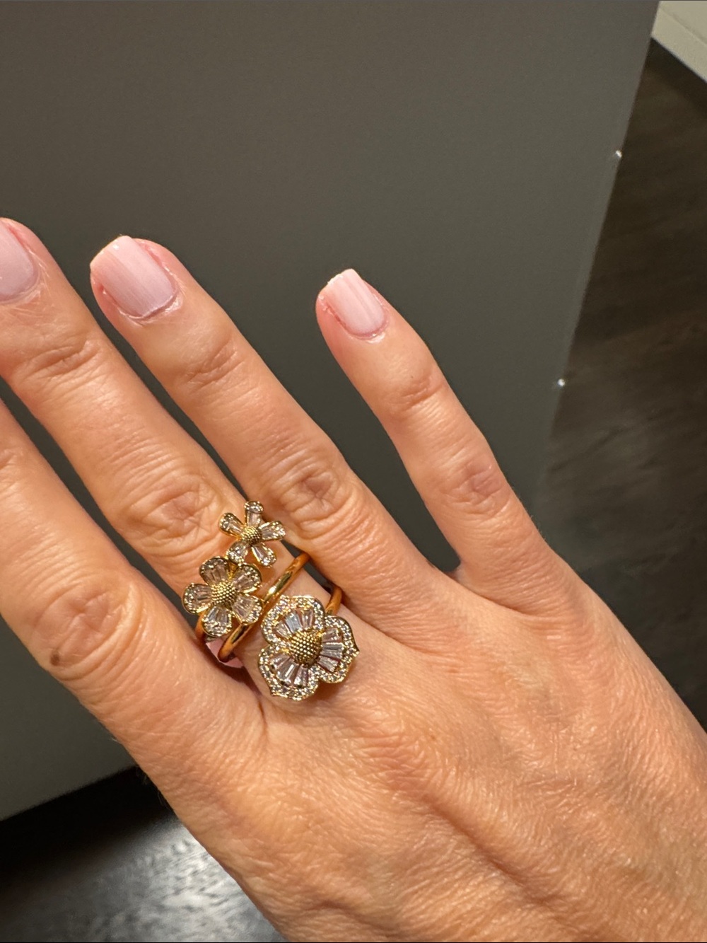 Gold Floral Crystal Stackable Rings -  Gold - Picture 2 of 5